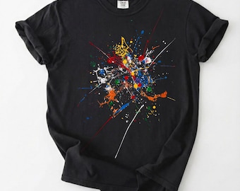 Abstract Paint Splatter T-Shirt Colorful Graphic Tee Modern Streetwear Design Chaotic Artistic Shirt Creative Dopamine Wear Unisex Apparel