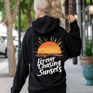 Forever Chasing Sun Beach Hoodie | Wavy Words Oversized Positive Festival Summer Sweatshirt