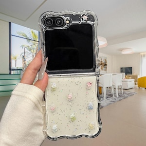 Custodia in resina floreale 3D per Samsung Galaxy Z Flip 6/5/4/3 – Custodia pieghevole in gel con fiori in rilievo – Guscio morbido protettivo