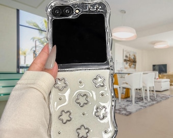 Resin Star Beads Case for Galaxy Z Flip 6/5/4/3 – Cute Glitter Phone Cover for Samsung Foldable