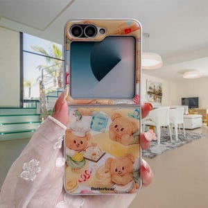 Funda de oso adorable para Samsung Galaxy Z Flip 6/5/4: funda plegable suave y kawaii, adorable diseño de osito de dibujos animados para niñas y regalo.
