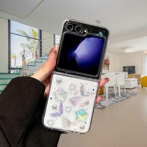 Custodia a conchiglia a coda di pesce con sirena per Samsung Galaxy Z Flip 6/5/4/3 – Custodia pieghevole in resina glitterata, custodia morbida con estetica oceanica