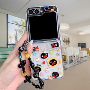 Funda con tarjetero de pingüino para Samsung Galaxy Z Flip 6/5/4/3: funda plegable con ranura, adorable funda tipo cartera con dibujos animados.