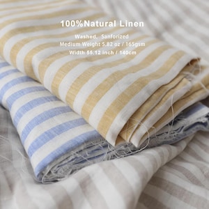 Striped Linen Fabric: Natural Fiber for Sewing & Home Decor, Medium Weight 5.82 oz/ 165gsm, Width 140cm/55.11 Inches