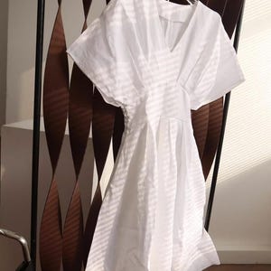 White Pleated Linen Dress Women / Slim Fit Summer Dress / Side Zipper Minimal Dress / Elegant Casual White Dress / Custom Size Dress image 8
