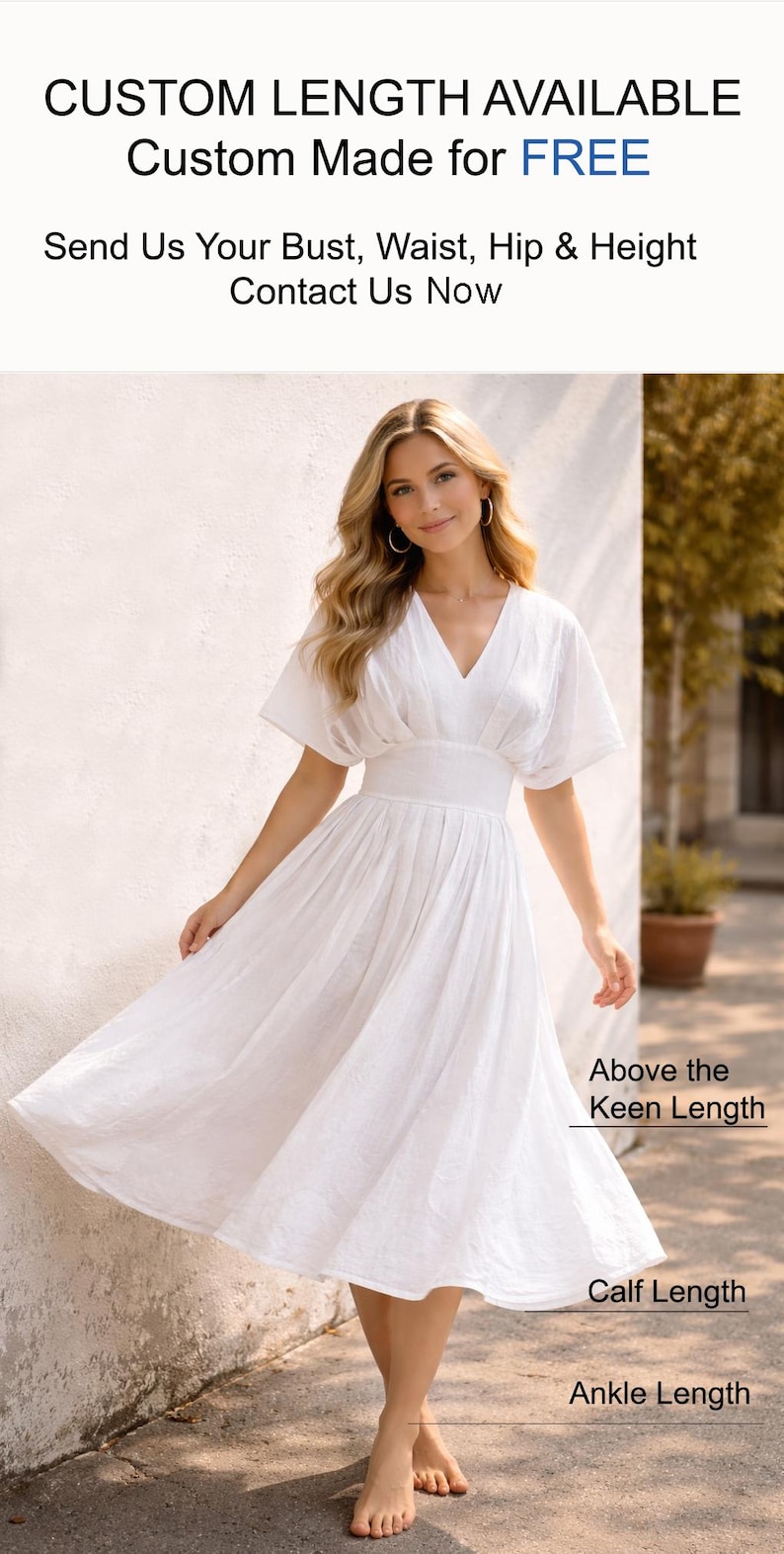White Pleated Linen Dress Women / Slim Fit Summer Dress / Side Zipper Minimal Dress / Elegant Casual White Dress / Custom Size Dress image 10
