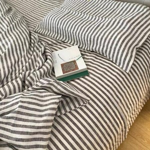 Soft linen textile striped sewing material