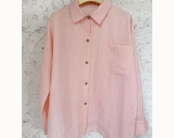 Camisa de lino con botones para mujer, blusa holgada de lino, top de lino natural, camisa minimalista de lino, camisa holgada de verano, ropa de lino hecha a mano