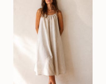 Sexy White Linen Maxi Dress with Adjustable Straps, French Linen Slip Dress for Women, Breathable Summer Beach Dress, Flowy Linen Sundress