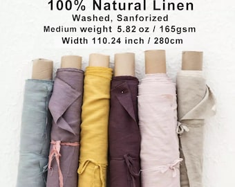 Natural Linen Fabric By The Yard, Medium Weight 5.82 Oz/165 gsm, Width 110.24 Inches/280 cm, Sewing & Upholstery