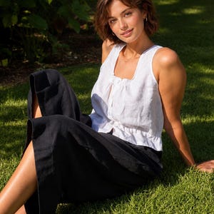 French Linen Sleeveless Top, White Linen Tank, 165gsm Linen Blouse, Handmade Summer Top, Breathable Linen Clothing, Custom Made