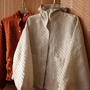 Natural Linen Hooded Shirt Women Long Sleeve Elastic Cuff Linen Top Casual Beach Hoodie Blouse Minimal Linen Clothing image 7