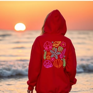 Moletom com capuz de concha, moletom com capuz de verão, gola redonda à beira-mar, animais marinhos, moletom com capuz costeiro, moletom com capuz do oceano, moletom de praia, camisa praiana