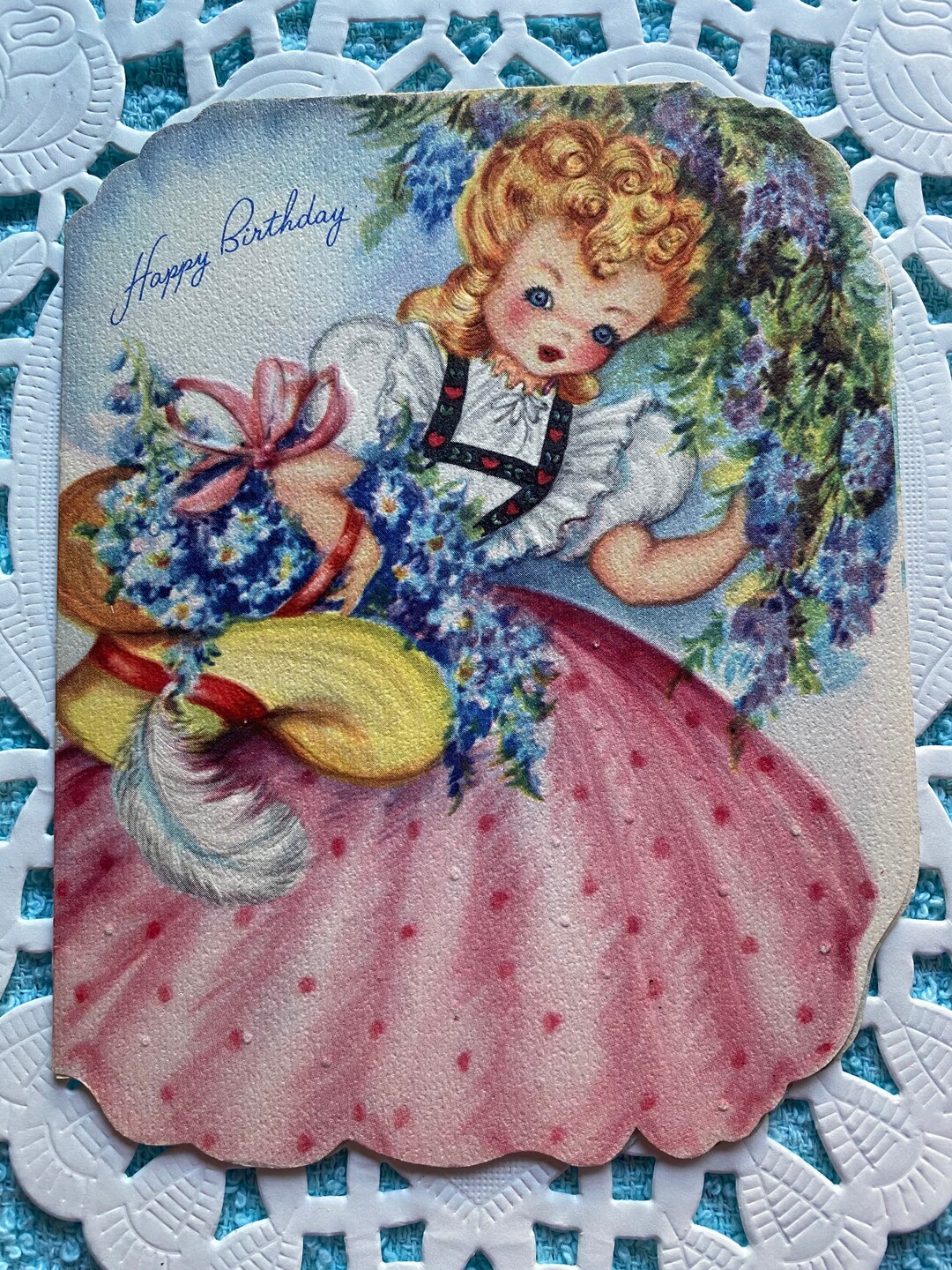 Beautiful Girls in Gowns With Hats and Wisteria Vintage Happy Birthday ...