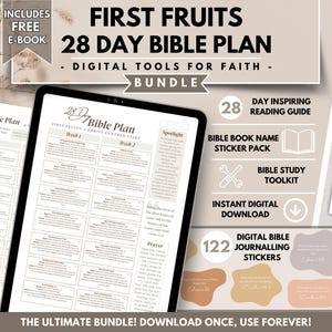 28-Day Bible Study Plan, Bible Study Toolkit Bundle, Printable Bible Reading Plan, Christian Journal Stickers, Faith Digital iPad Planner