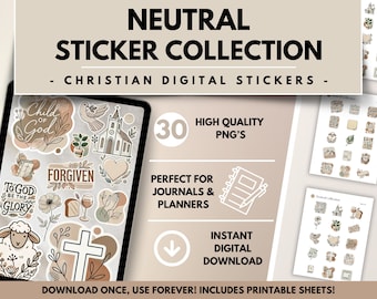 Christian Stickers, Neutral Style Digital Faith Designs, Nature Inspired Stickers, Devotional Journal Stickers, Bible Printable Stickers
