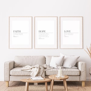 Faith Hope Love Scripture Wall Art Set, Christian Bible Verse Prints, Minimalist Religious Home Decor, Inspirational Spiritual Gift