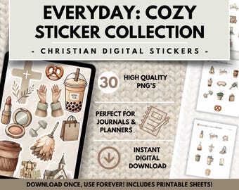 Cozy Christian Stickers for Planners, Neutral Aesthetic, Faith-Based Printable Stickers, Bible Journal Planner Stickers, Spiritual Stickers