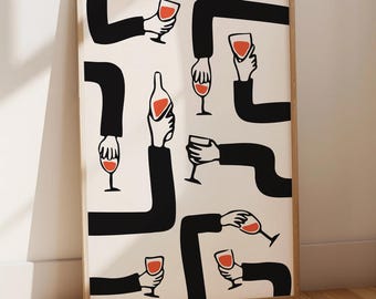 Minimalist Wine Glass Art Print: Modern Kitchen Decor (Digital Download)