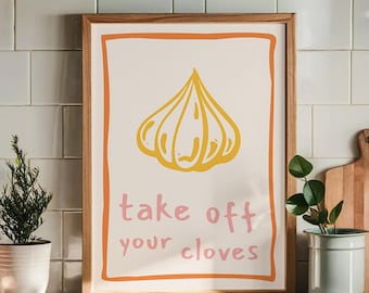 Doe je teentjes uit | Grappige knoflookkeukenprint | Retro foodiedecor (digitale download)