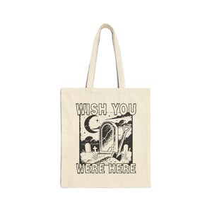 Torba z płótna bawełnianego z nadrukiem "Wish You Were Here" z motywem cmentarza Halloween Zombie w kolorze czarnym