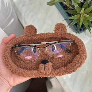Handmade Bear Face Plush Basket. Soft Crochet Storage Tray. Cute Organizer for Glasses,Keys, Jewelry,Small Items.