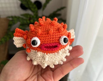 Peluche de pez globo de ganchillo, peluche kawaii de pez globo, animal marino suave hecho a mano, regalo único del océano para niños, bebés, amantes del océano, pez fugu.