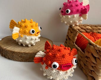 Peluche de pez globo hecho a mano a crochet – Juguete marino de amigurumi