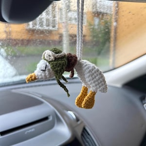 Crochet Duck Goose Car Mirror Charm | Cute Amigurumi Animal Rearview Mirror Hanger | Car Accessory Gift | Duck Ornament for Car Lovers