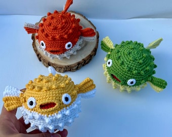Peluche de pez globo, pez fugu, pez globo amigurumi suave, decoración única de animales marinos, decoración costera para la habitación de los niños, regalo marino hecho a mano para niños