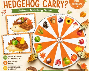 Jogo de Correspondência de Outono com Ouriços para Imprimir | Atividade de Coordenação Motora Fina de Outono | Combinação Visual e Cartões com Prendedores | Atividade para Educação Infantil com Necessidades Educativas Especiais (PDF)