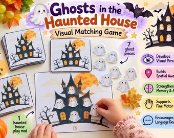 Fantasmas na Casa Assombrada | Jogo de Correspondência Visual de Halloween | Consciência Espacial e Percepção Visual | Atividade Imprimível para Alunos com Necessidades Educativas Especiais