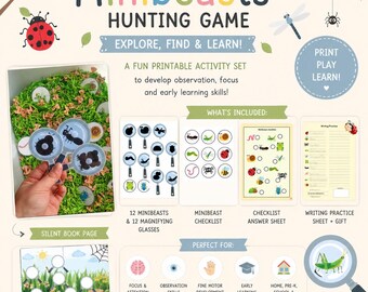 Jogo de Caça aos Pequenos Animais, Atividade para Imprimir, Prática de Escrita (Download Digital)