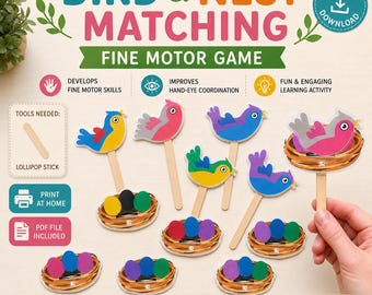 Jogo de Coordenação Motora Fina para Encaixar Ninhos de Pássaros na Primavera (Download Digital)