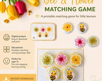 Jogo de Combinar Abelhas e Flores | Atividade de Coordenação Motora Fina para Pré-Escolares (Download Digital)