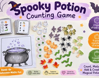 Jogo de Contagem de Poções Assustadoras | Atividade Matemática de Halloween | Reconhecimento de Números e Contagem | Material Imprimível para Educação Infantil e Educação Especial