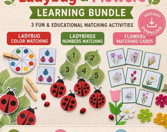 Pacote de Aprendizagem Joaninha e Flores | Atividades de Correspondência para Educação Infantil na Primavera (Download Digital)