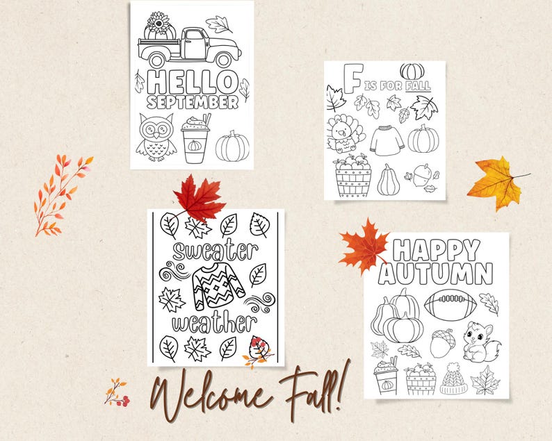Leafy Fun Autumn Coloring Printable Book for Kids Fall-inspired Designs ...