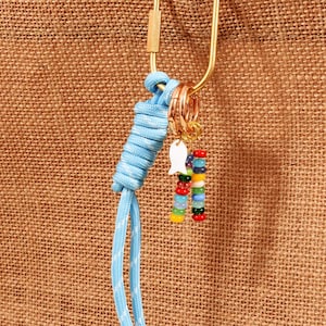 Custom Beaded Bag Charm Keychain, Glass & Ceramic Beads, Paracord Accent, Gold Hardware, Handmade Purse Gift