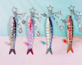 Fish Lure Keychain With Charm, Fish bait keychain, Fishing Keychain, Fish Bag Charm, Gift For Father