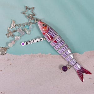 Personalized Name Fish Keychain, Initial keychain, Fish Charm, Bead Jewelry, Gift For Fisher, Cute Keychain, Lucky Keychain