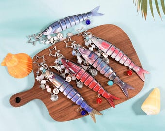 Typ 2 Fisch locken Schlüsselbund mit Charme, Fischköder Schlüsselbund, Angeln Schlüsselbund, Geschenk für Vater