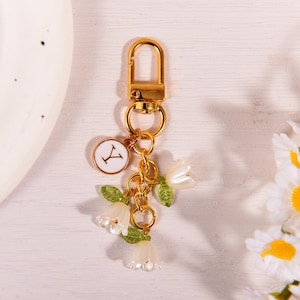 Custom Name Lily Of The Valley Bag Charm, Floral Keychain Purse Clip, Cute Accessory, Gift For Her