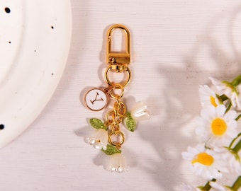 Custom Name Lily Of The Valley Bag Charm, Floral Keychain Purse Clip, Cute Accessory, Gift For Her