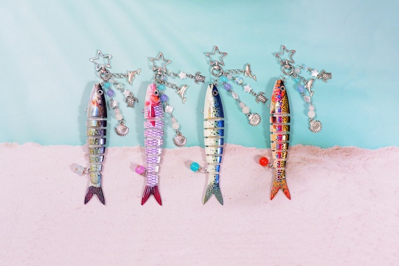 Fish Lure Keychain With Charm, Fish bait keychain, Fishing Keychain, Fish Bag Charm, Gift For Father