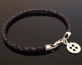 3mm White Braided Leather Bracelet With 925 Sterling Silver Ohm Symbol Charm