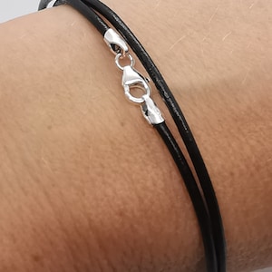 2mm High Quality Black Leather Necklace Or Double Wrap Bracelet With 925 Sterling Silver Clasp Handmade To Order Choose Any Length 画像 4