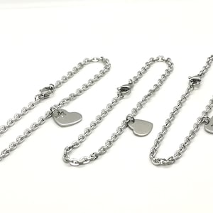 Cadena de acero inoxidable de 3 mm con encanto de corazón y estrella ~ Elija el diseño y la longitud para un brazalete de amuleto o una cadena de tobillo de tobillera ~ Regalo para damas