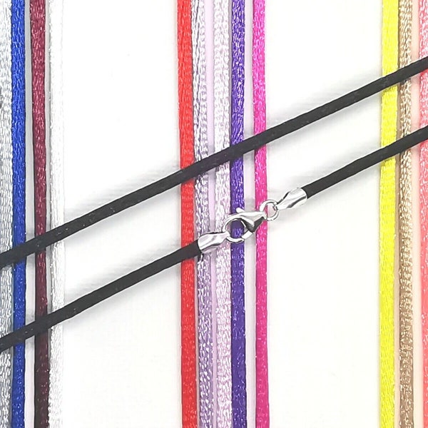 2mm weiches Gewebe Seide Stil Kordel Halskette für Anhänger Sterling Silber Enden und Karabinerverschluss Wählen Sie Ihre Farbe und Länge ~ Made To Order