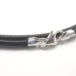 2mm High Quality Black Leather Necklace Or Double Wrap Bracelet With 925 Sterling Silver Clasp Handmade To Order Choose Any Length 画像 2